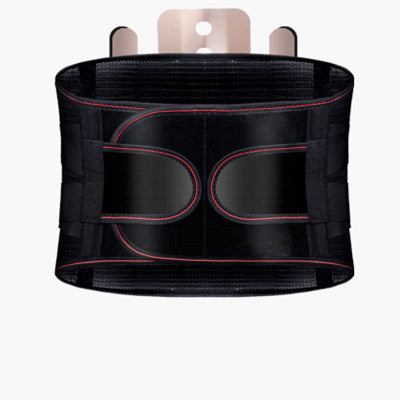 self heating waist support belt in black with adjustable straps for comfort and support during sports and fitness activities.